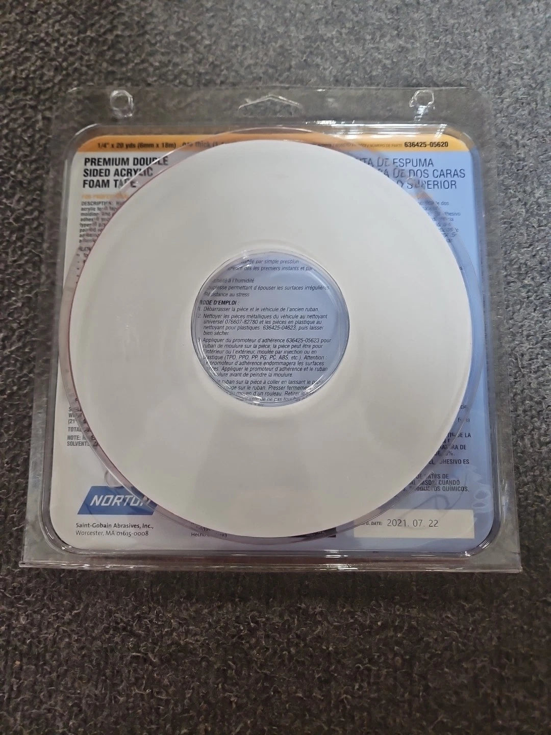 Norton Premium Double Sided Acrylic Foam Tape 1/4" X 20 Yards