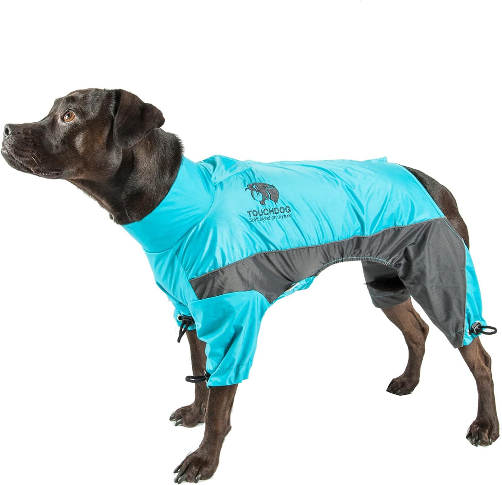 Touchdog Quantum-Ice Full-Bodied Adjustable Dog Rain Jacket with 3M Reflective & Blackshark Technology - X-Small - Ocean Blue/Grey