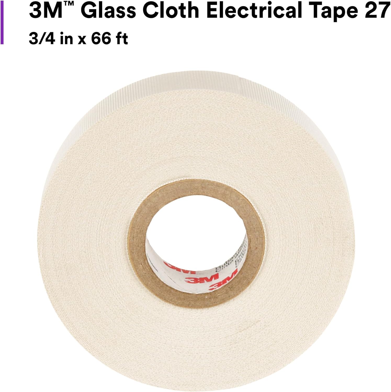 3M Glass Cloth Electrical Tape 27, 3/4 in x 66 ft, 1 Roll, Non-Corrosive Adhesive, Pressure Sensitive, High Temperature, Corrosion Protection, 7-mil Woven