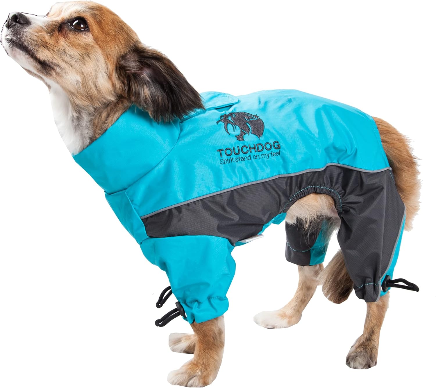 Touchdog Quantum-Ice Full-Bodied Adjustable Dog Rain Jacket with 3M Reflective & Blackshark Technology - X-Small - Ocean Blue/Grey