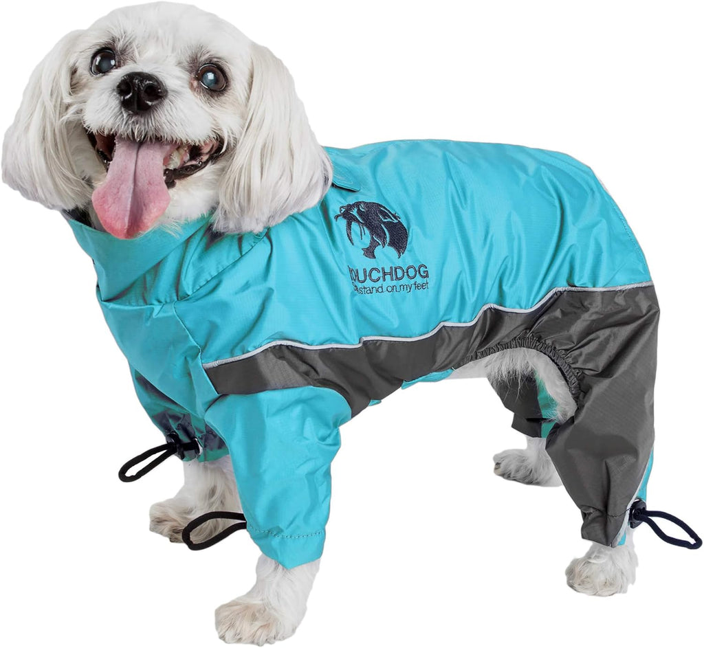 Touchdog Quantum-Ice Full-Bodied Adjustable Dog Rain Jacket with 3M Reflective & Blackshark Technology - X-Small - Ocean Blue/Grey