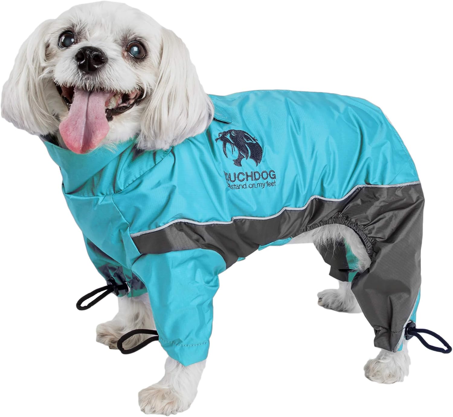 Touchdog Quantum-Ice Full-Bodied Adjustable Dog Rain Jacket with 3M Reflective & Blackshark Technology - X-Small - Ocean Blue/Grey