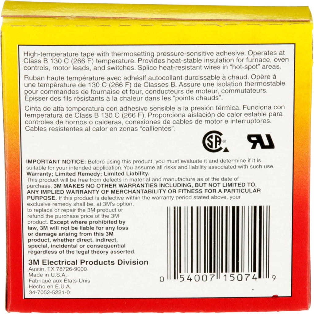 3M Glass Cloth Electrical Tape 27, 3/4 in x 66 ft, 1 Roll, Non-Corrosive Adhesive, Pressure Sensitive, High Temperature, Corrosion Protection, 7-mil Woven