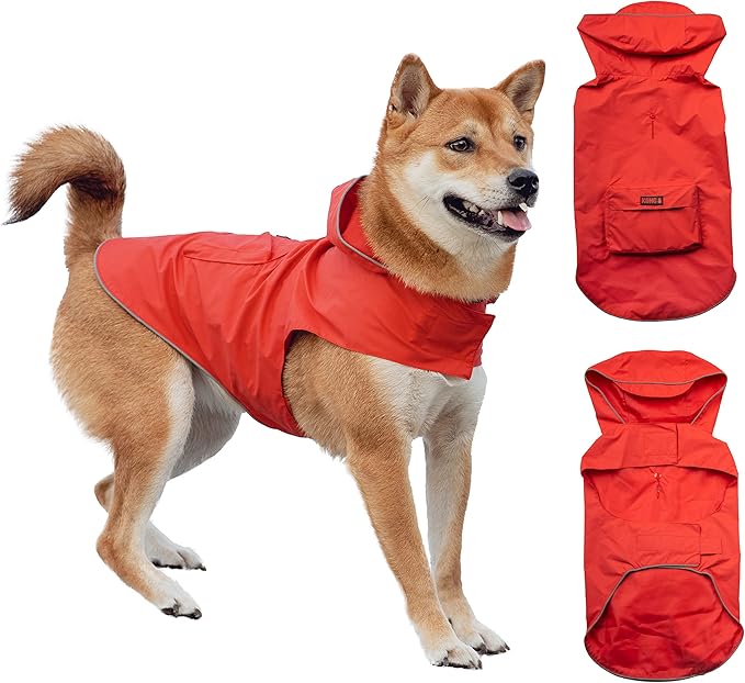 KONG Packable Rain Jacket for Dogs – Medium – Red
