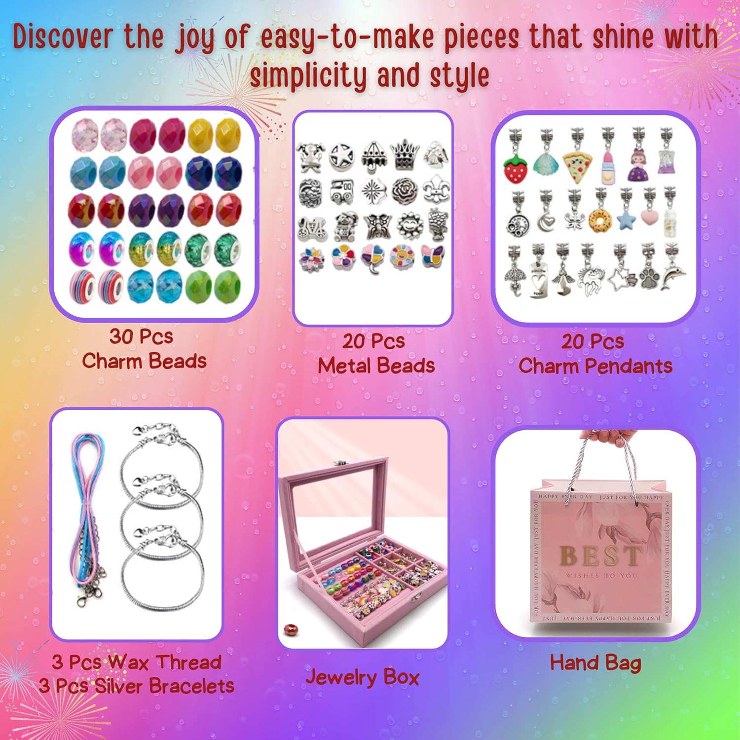 Athena’s Elements DIY Charm Bracelet Making Kit for Girls – 67PCS Jewelry Craft Set