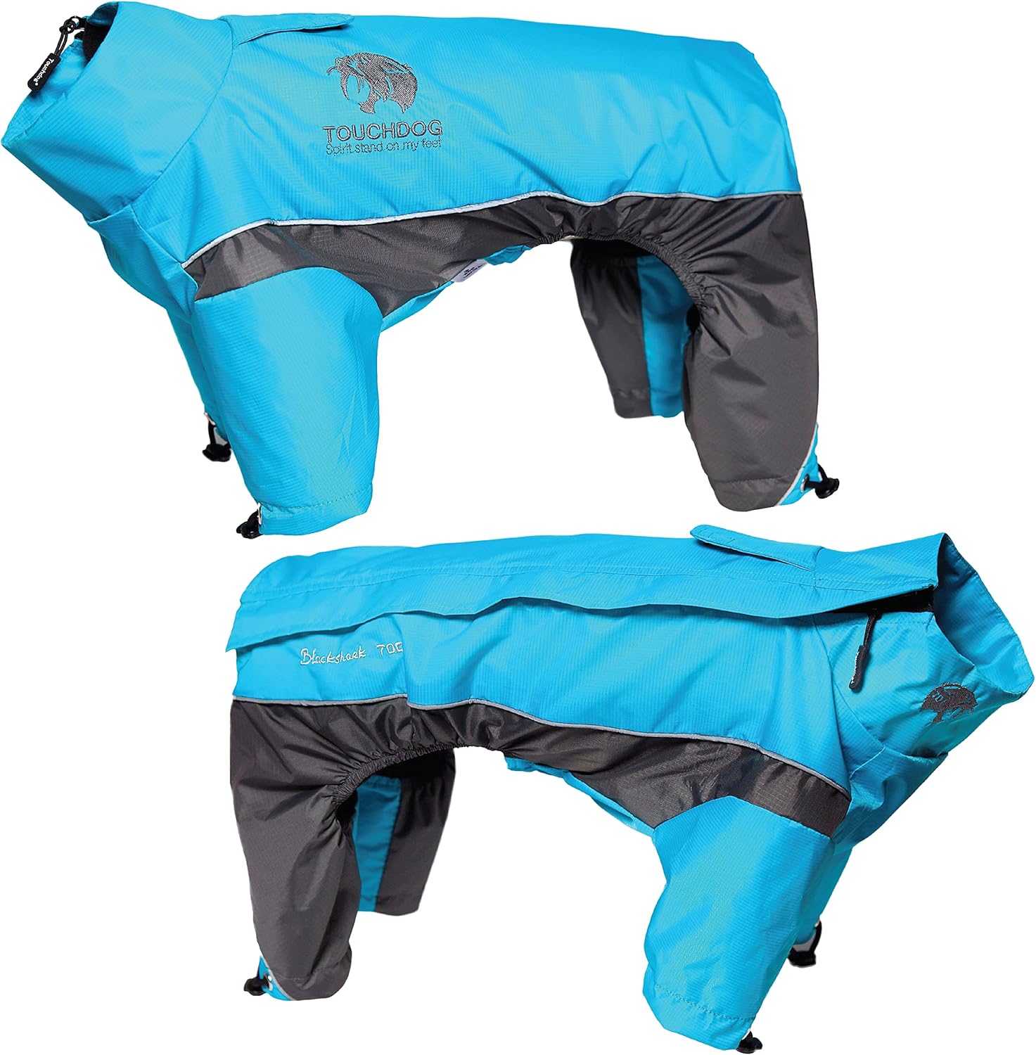 Touchdog Quantum-Ice Full-Bodied Adjustable Dog Rain Jacket with 3M Reflective & Blackshark Technology - X-Small - Ocean Blue/Grey