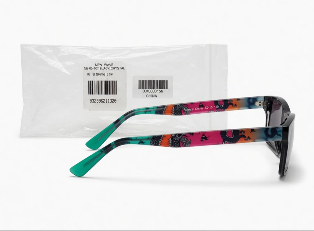 New Wave NE-03-107 Black Crystal Sunglasses - Rectangular Sport Style (Unisex)