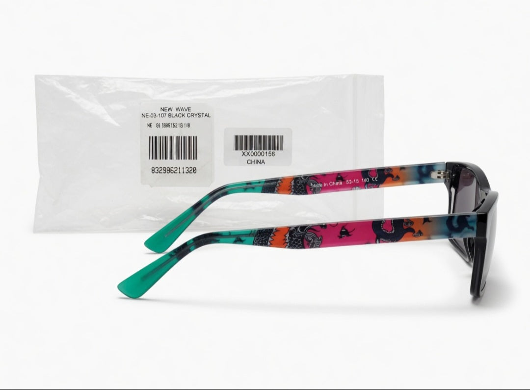 New Wave NE-03-107 Black Crystal Sunglasses - Rectangular Sport Style (Unisex)