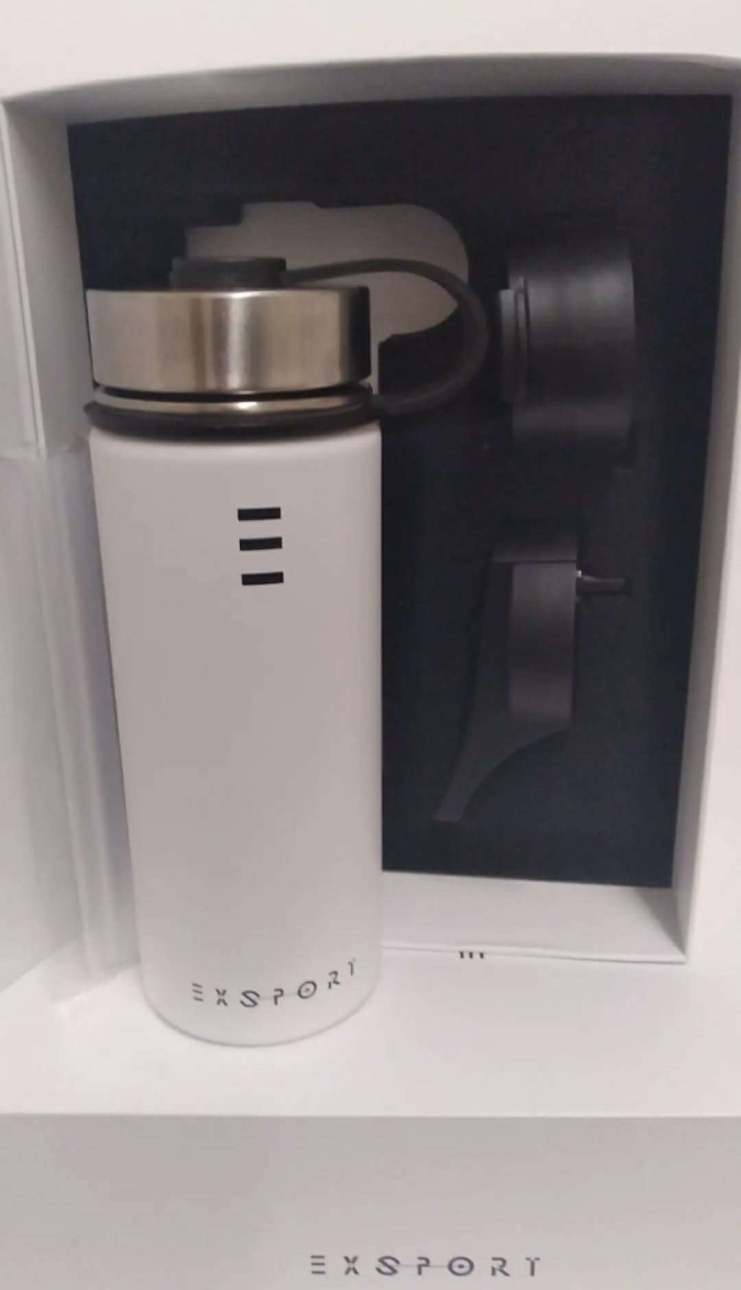EXSPORT Stainless Steel Water Bottle 18oz White - Double Wall Insulated with Multiple Lids - New in Box