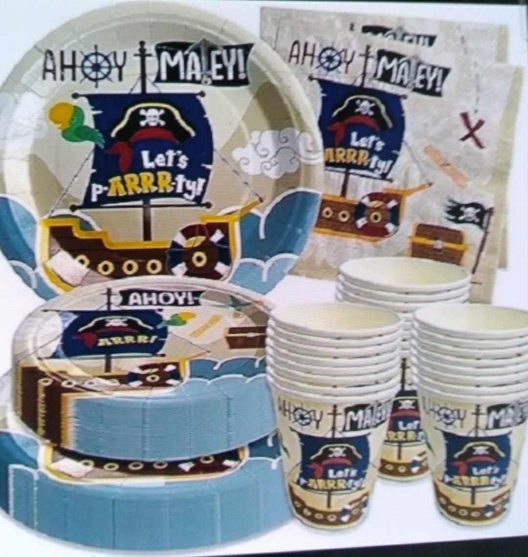 Pirate All-in-One Party Kit for 24 People - 357 Pieces Ahoy Matey Birthday Supplies - New