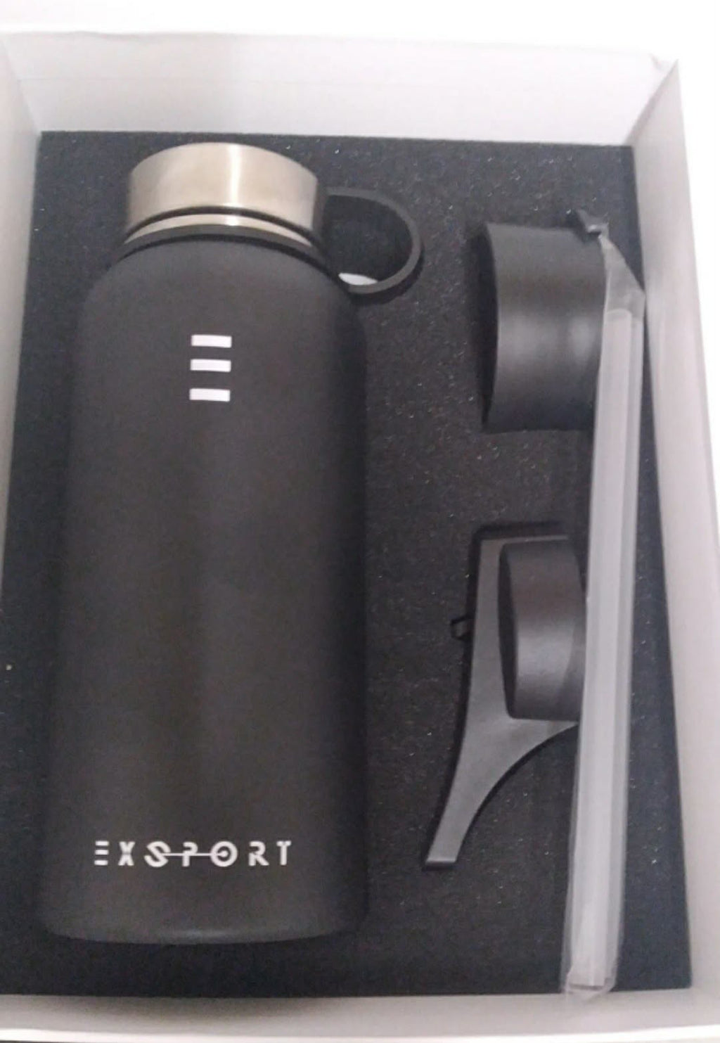 EXSPORT Large Stainless Steel Water Bottle 32oz Black - Double Wall Vacuum Insulated Multi-Lid Set - New