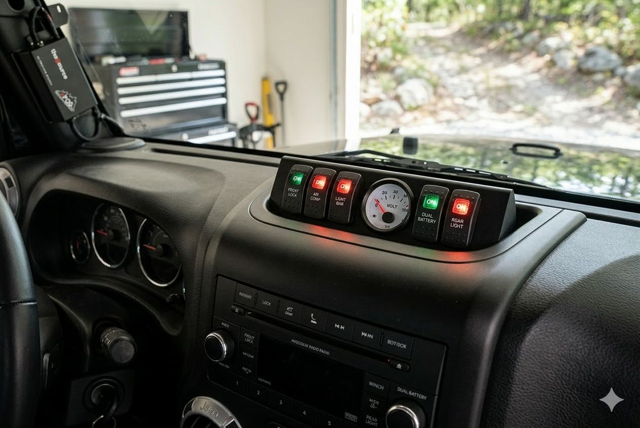 sPOD 6-Switch Auxiliary Switch Panel Kit w/ Gauge Holes 2009-2018 Jeep Wrangler JK New