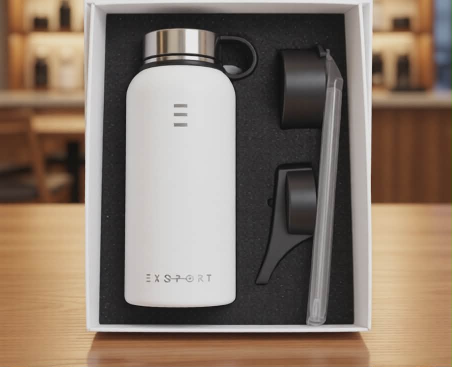 EXSPORT Large Stainless Steel Water Bottle 32oz White - Double Wall Vacuum Insulated with Multiple Lids - New