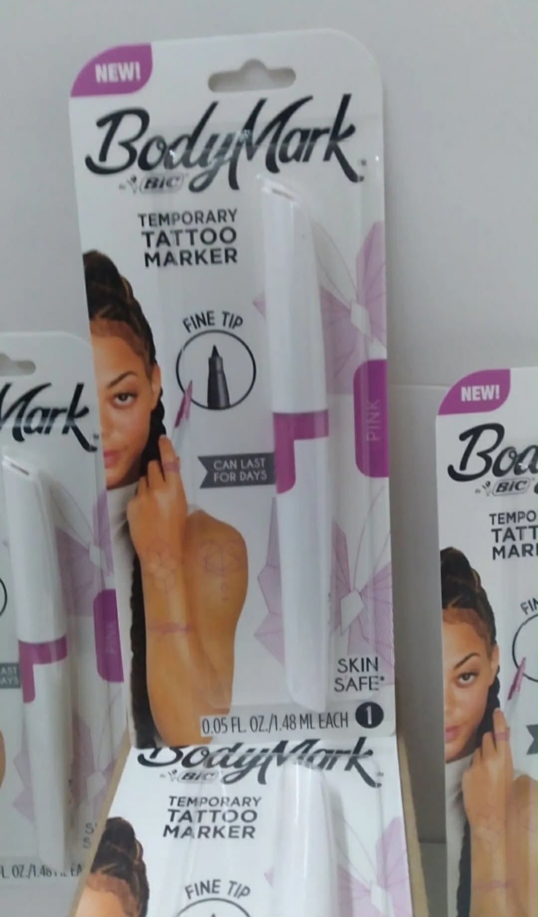 6-Pack BIC BodyMark Temporary Tattoo Markers Fine Tip Pink Skin Safe - New in Box