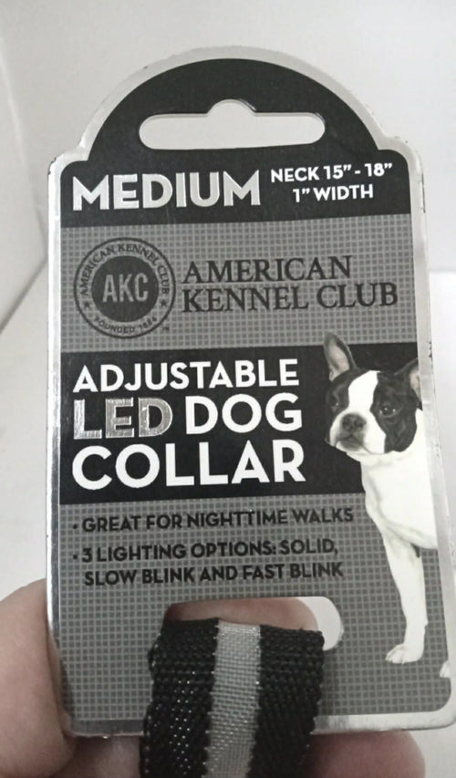 2-Pack AKC LED Flashing Dog Collars Light Up Adjustable Nylon Safety New SIZE MED