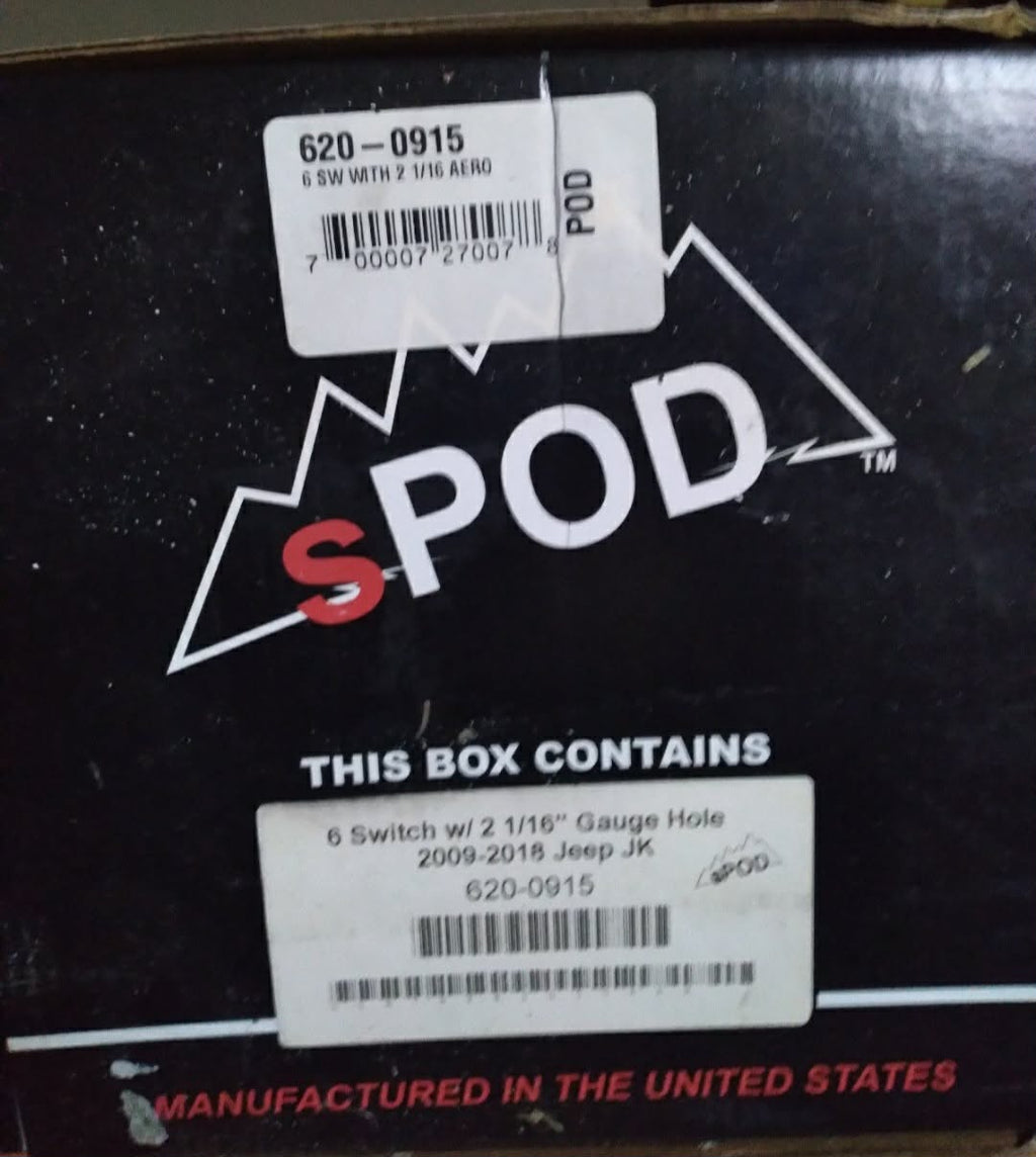 sPOD 6-Switch Auxiliary Switch Panel Kit w/ Gauge Holes 2009-2018 Jeep Wrangler JK New