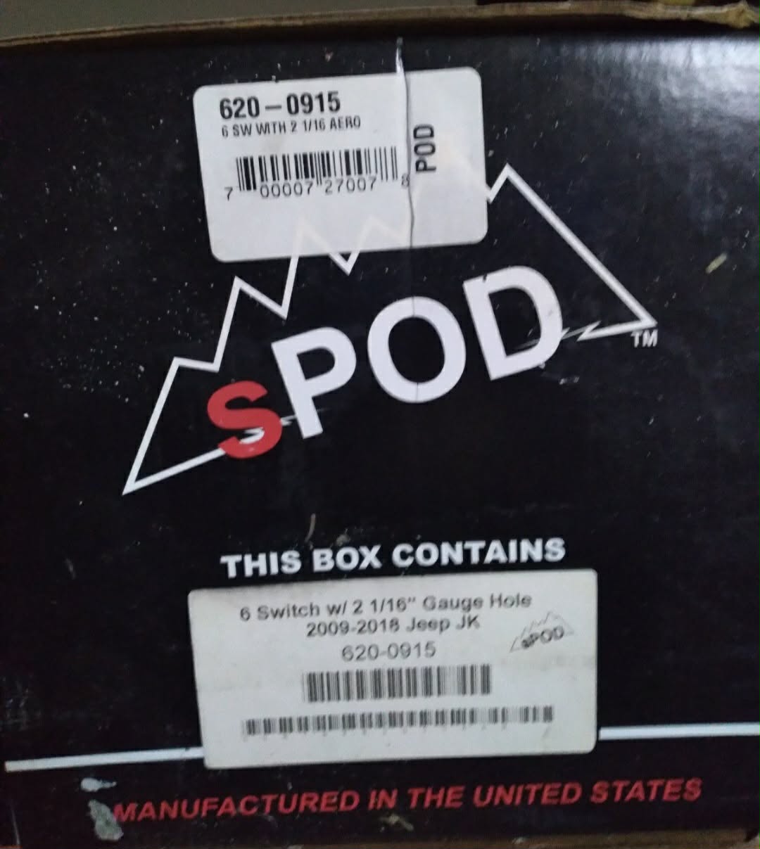 sPOD 6-Switch Auxiliary Switch Panel Kit w/ Gauge Holes 2009-2018 Jeep Wrangler JK New