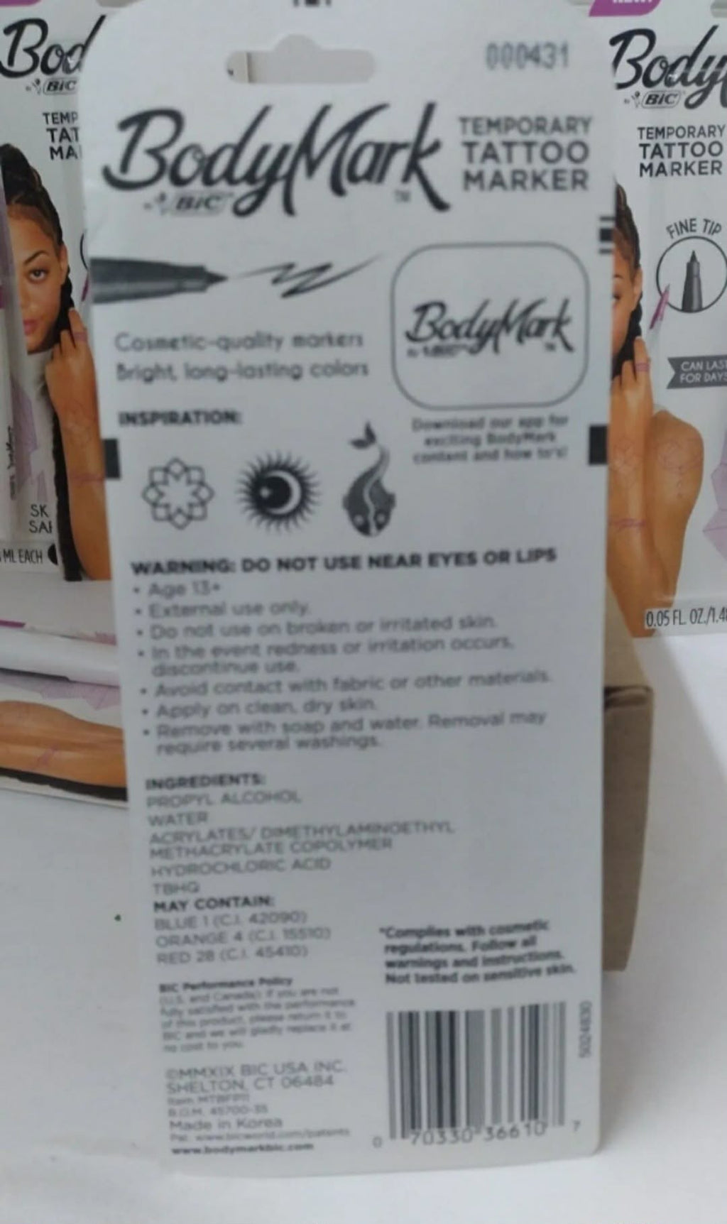 6-Pack BIC BodyMark Temporary Tattoo Markers Fine Tip Pink Skin Safe - New in Box