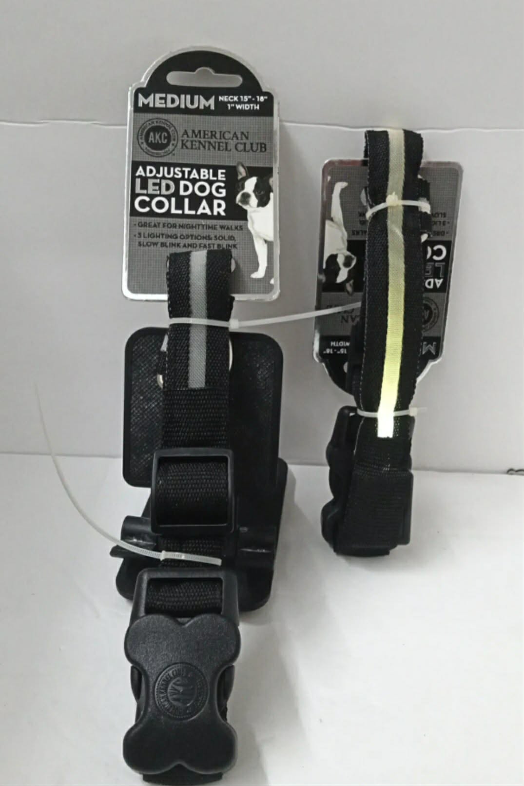 2-Pack AKC LED Flashing Dog Collars Light Up Adjustable Nylon Safety New SIZE MED