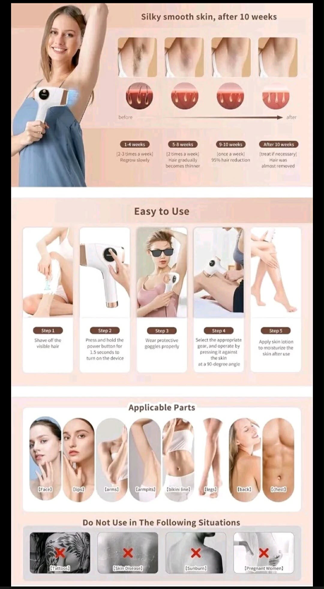 IPL Hair Removal Device for Women & Men - Laser Hair Remover with Goggles & Razor - New
