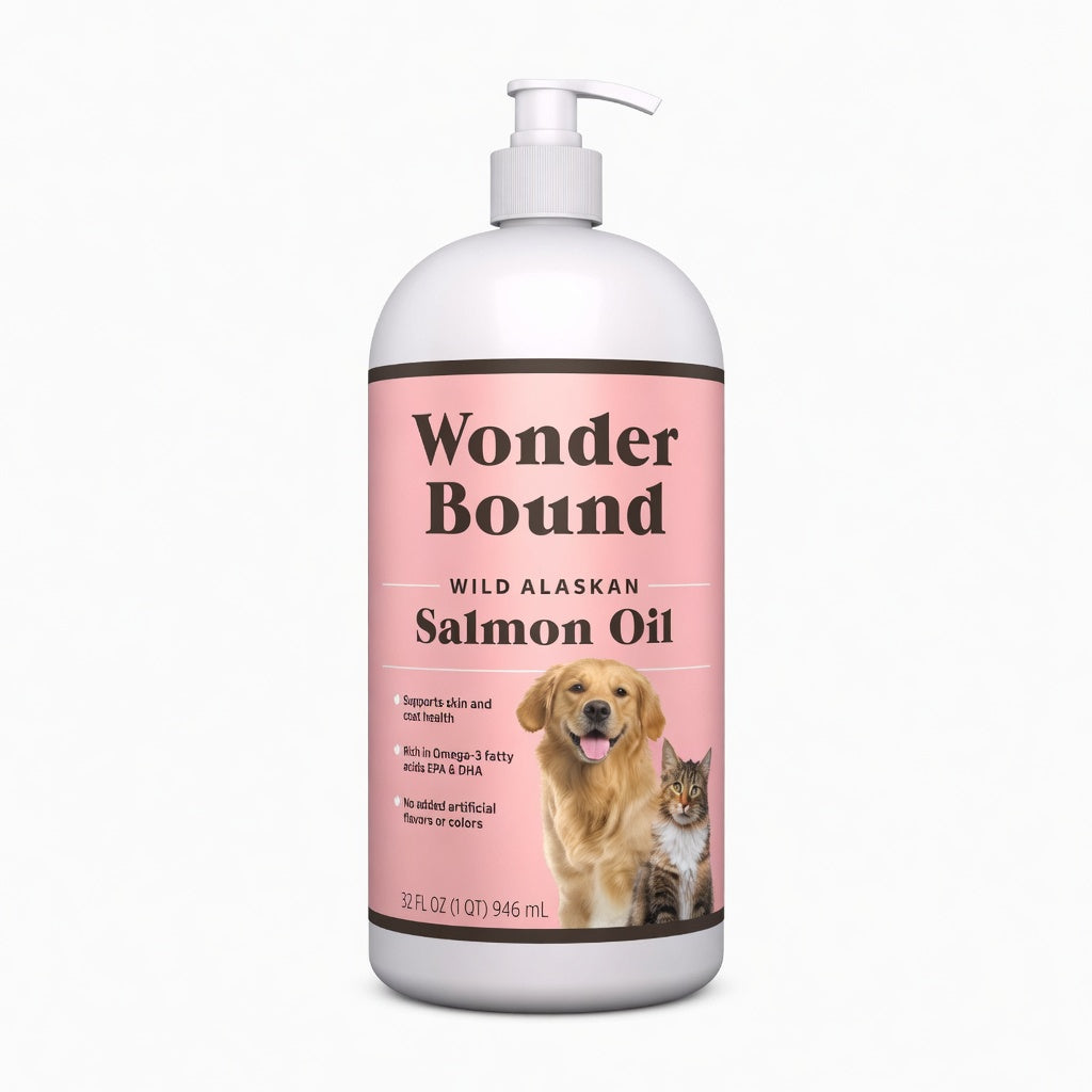 Wonder Bound Wild Alaskan Salmon Oil - Skin and Coat Support, Omega 3 Supplement for Dog and Cat, 32 fl oz