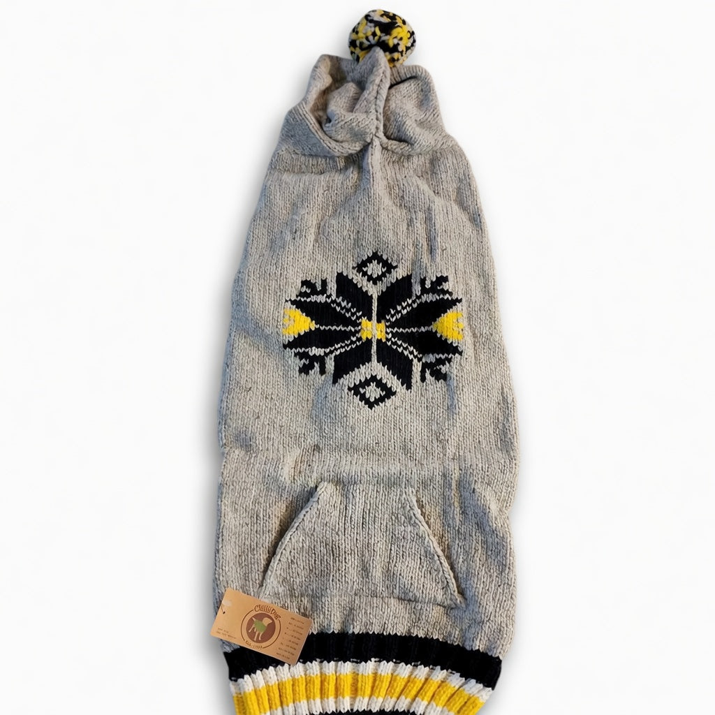 Chilli Dog Snowflake Dog Hoodie - Gray / Yellow / Black - XXL