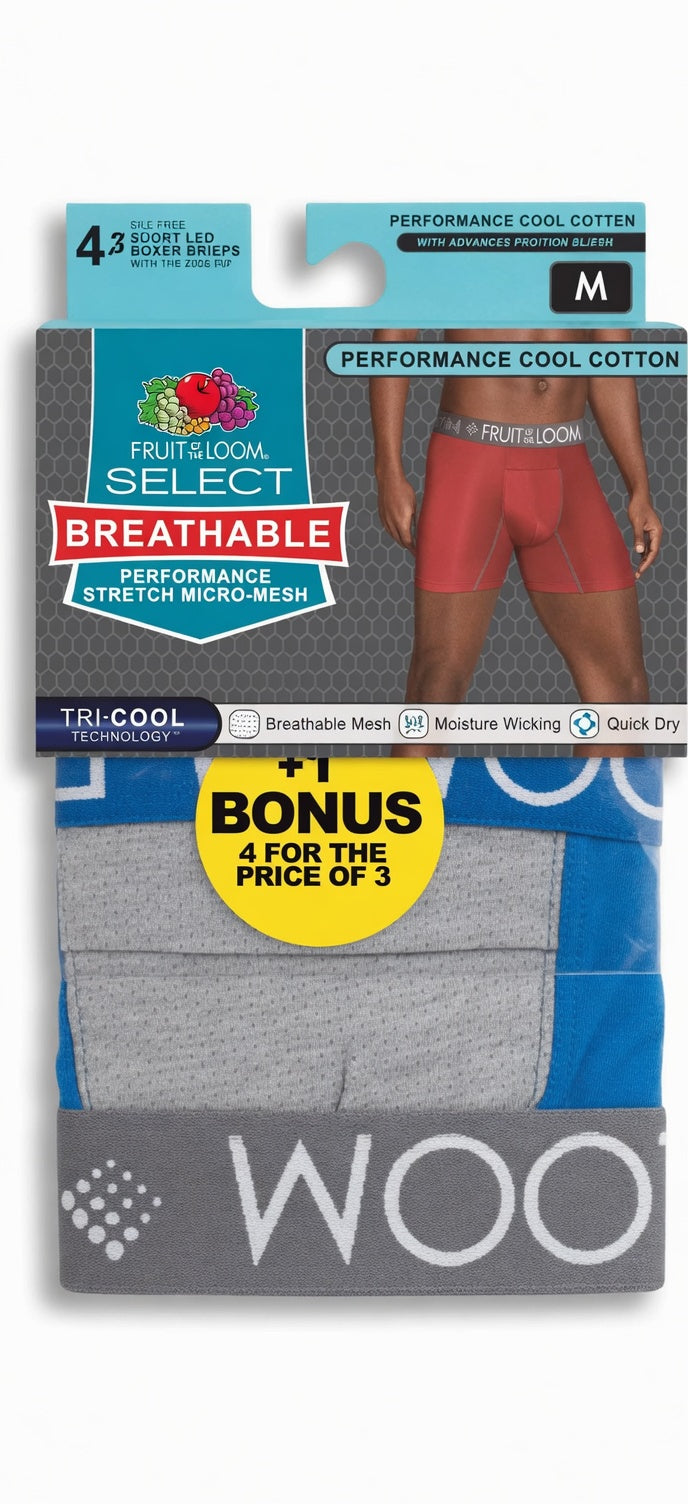 Fruit of the Loom Men's Performance Short Leg Boxer Briefs 4-Pack – Assorted Colors (Medium 32-34)