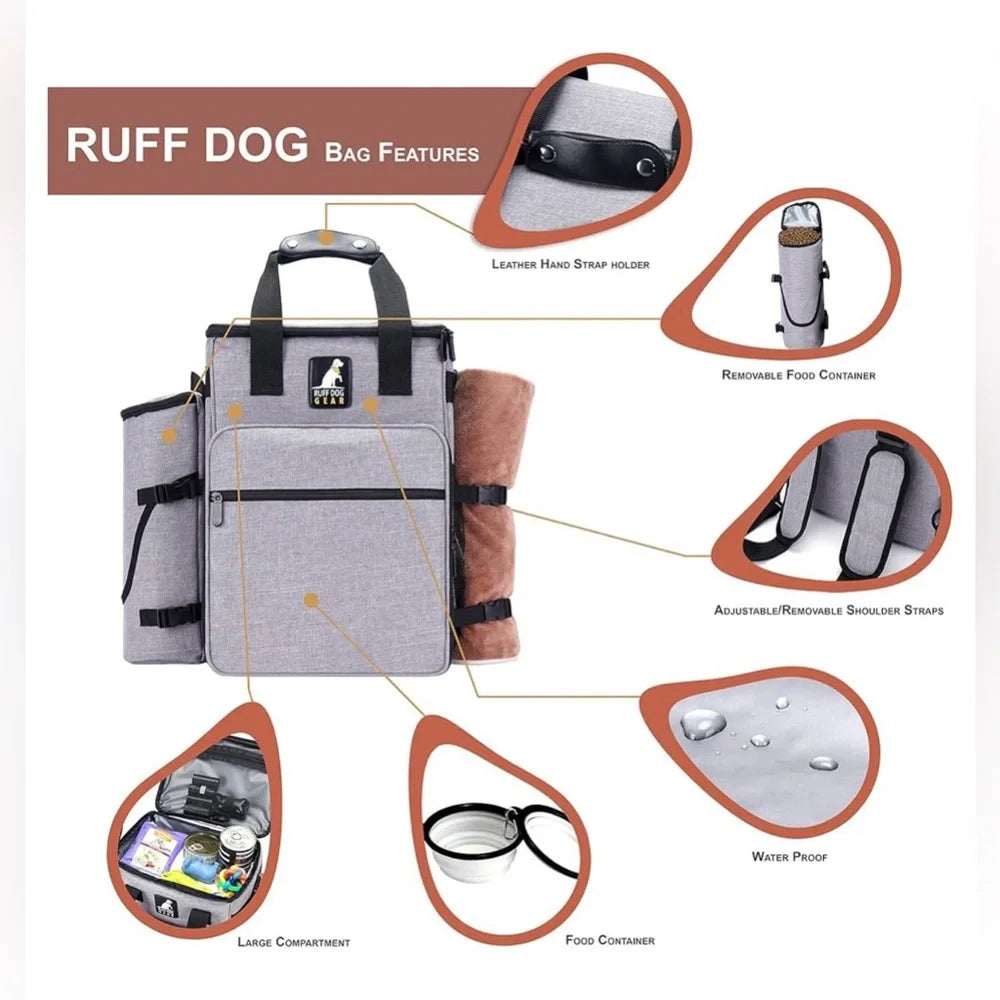 Ruff Dog Gear Deluxe Gray Travel Bag Set with Accessories – Water Resistant