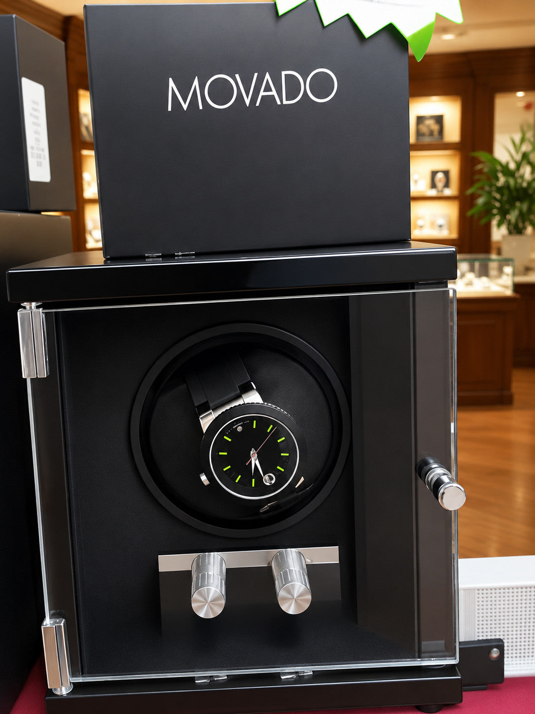 NEW Movado Sport Edge 0606928 Black Dial Watch w/ Display Case Need Battery-READ