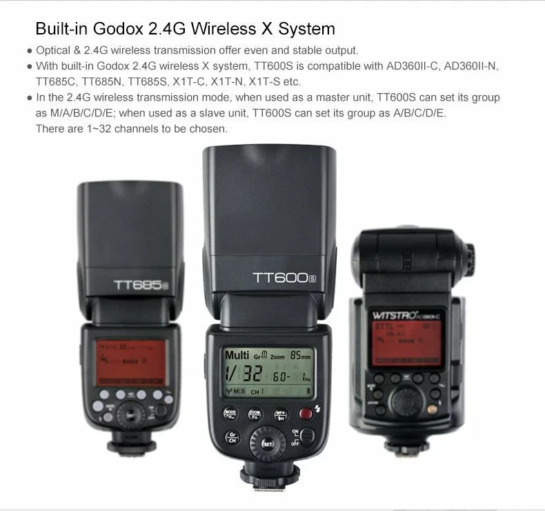 Godox TT600 2.4G HSS GN60 Camera Flash Light Speedlite for Fuji Canon Nikon Sony
