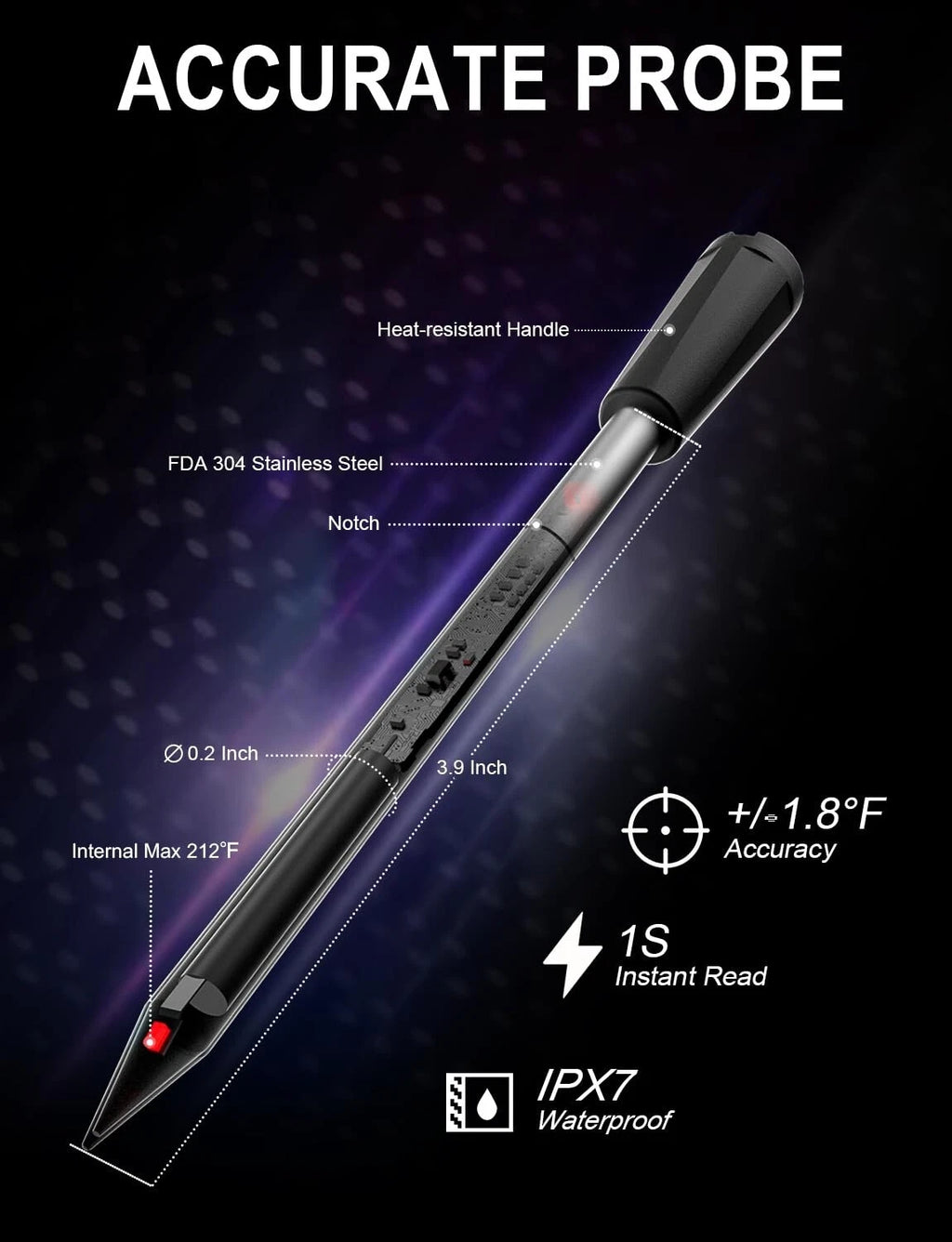 URLAFF MixStick Wireless Smart Meat Thermometer - 500ft Range, Bluetooth 5.2 - NEW