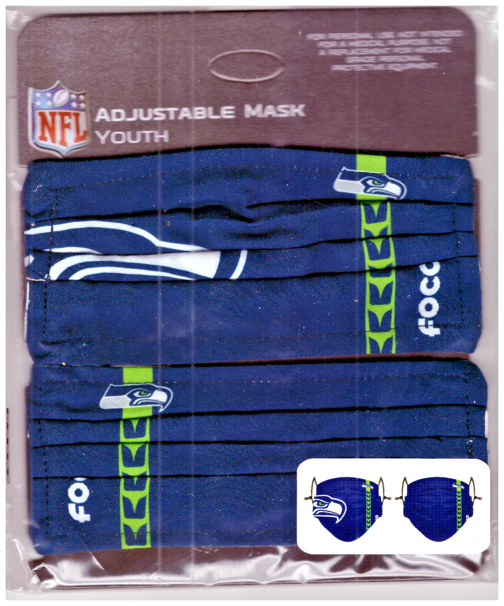 Seattle Seahawks NFL Adjustable Youth Face Masks by FOCO – 2 Pack