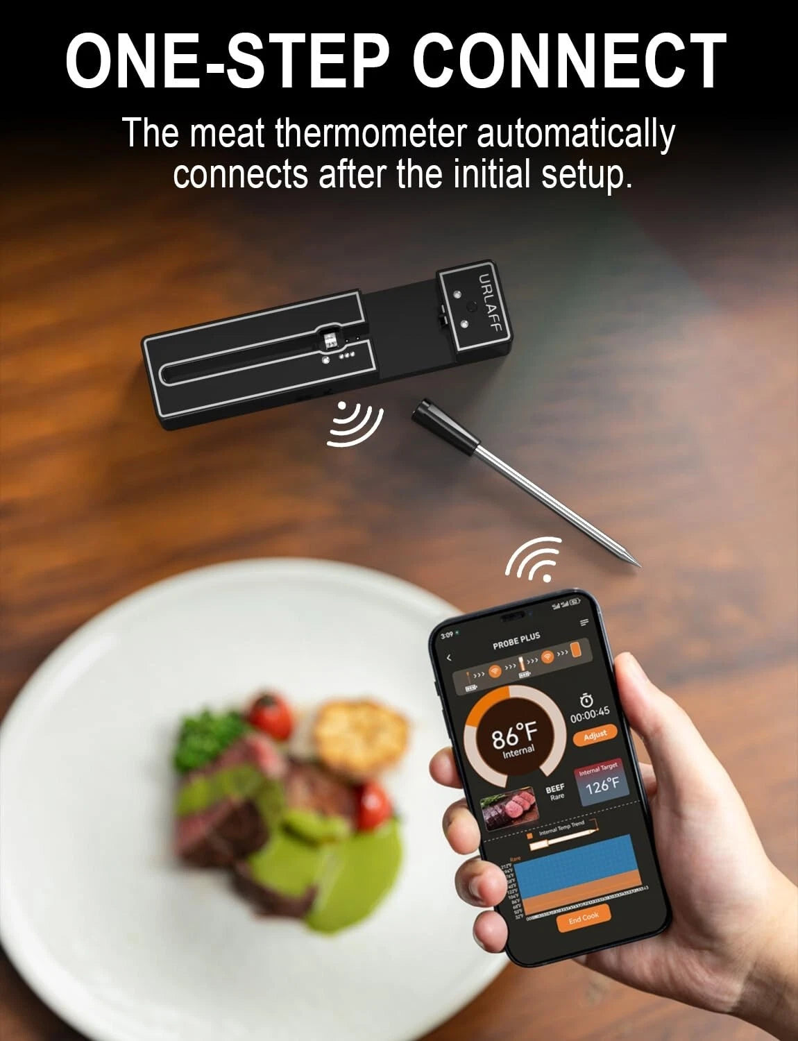 URLAFF MixStick Wireless Smart Meat Thermometer - 500ft Range, Bluetooth 5.2 - NEW