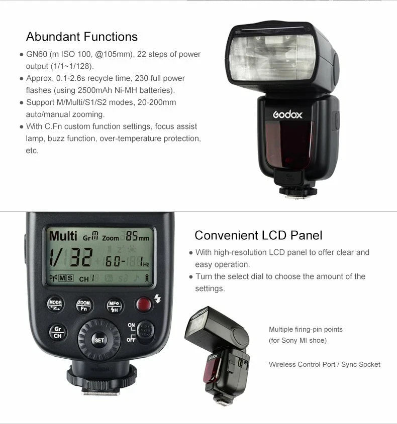 Godox TT600 2.4G HSS GN60 Camera Flash Light Speedlite for Fuji Canon Nikon Sony