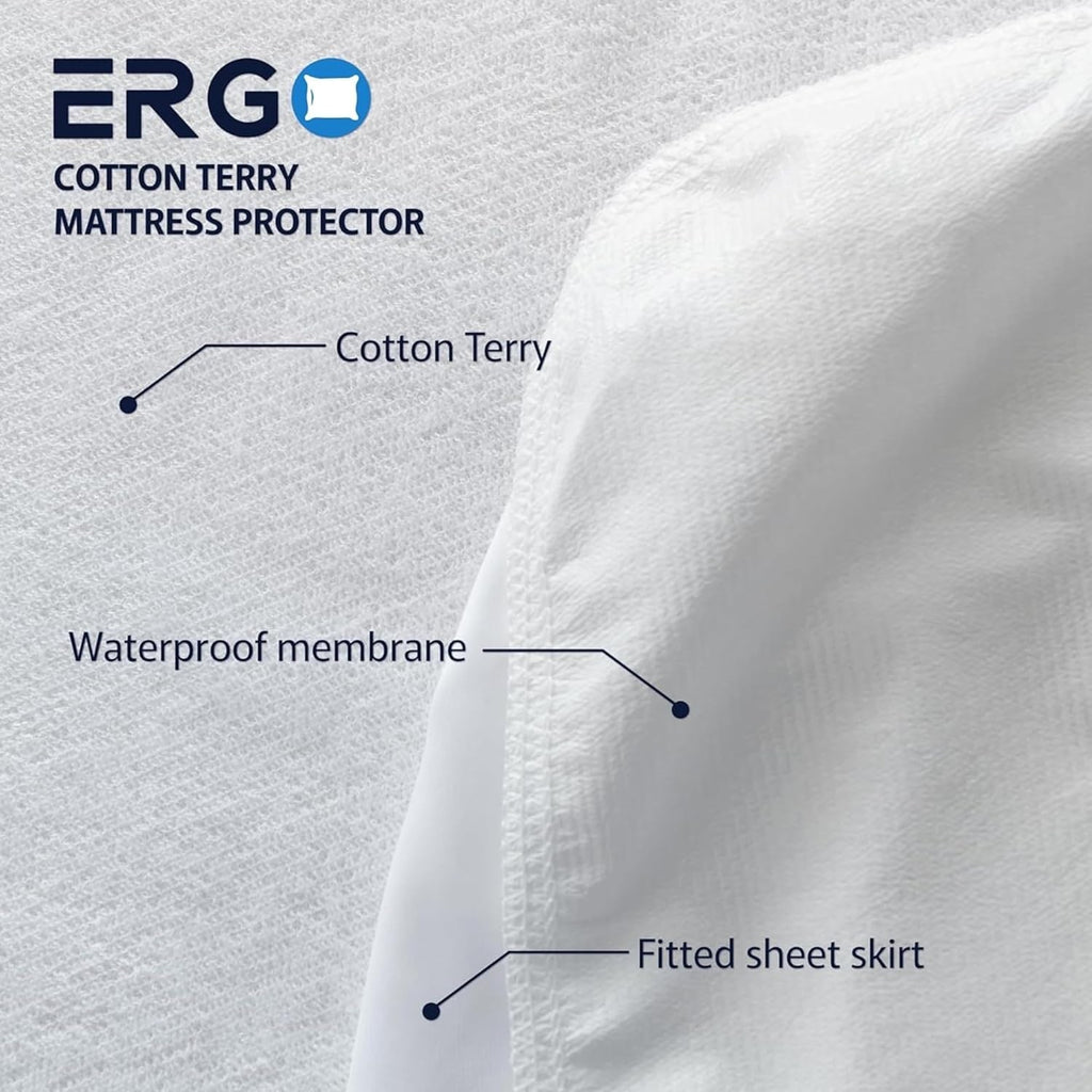 Ergo Bedding Ultimate Cotton Mattress Protector Queen Size Waterproof New