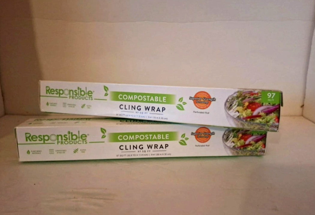2 Responsible Products Compostable Cling Wrap 97.5 ft - Plant Based Eco Friendly