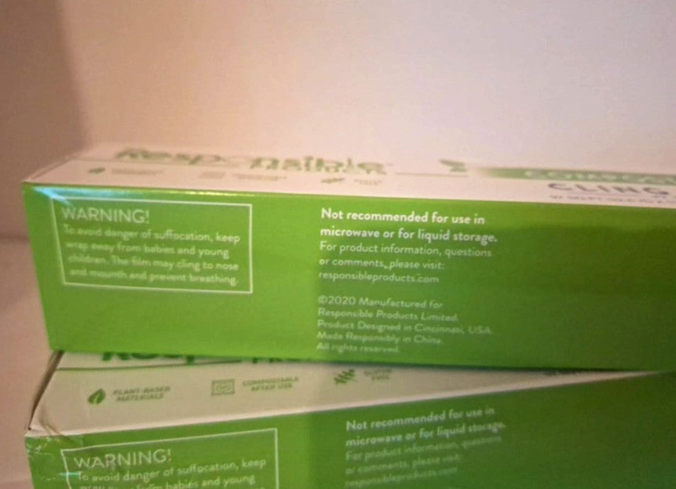 2 Responsible Products Compostable Cling Wrap 97.5 ft - Plant Based Eco Friendly
