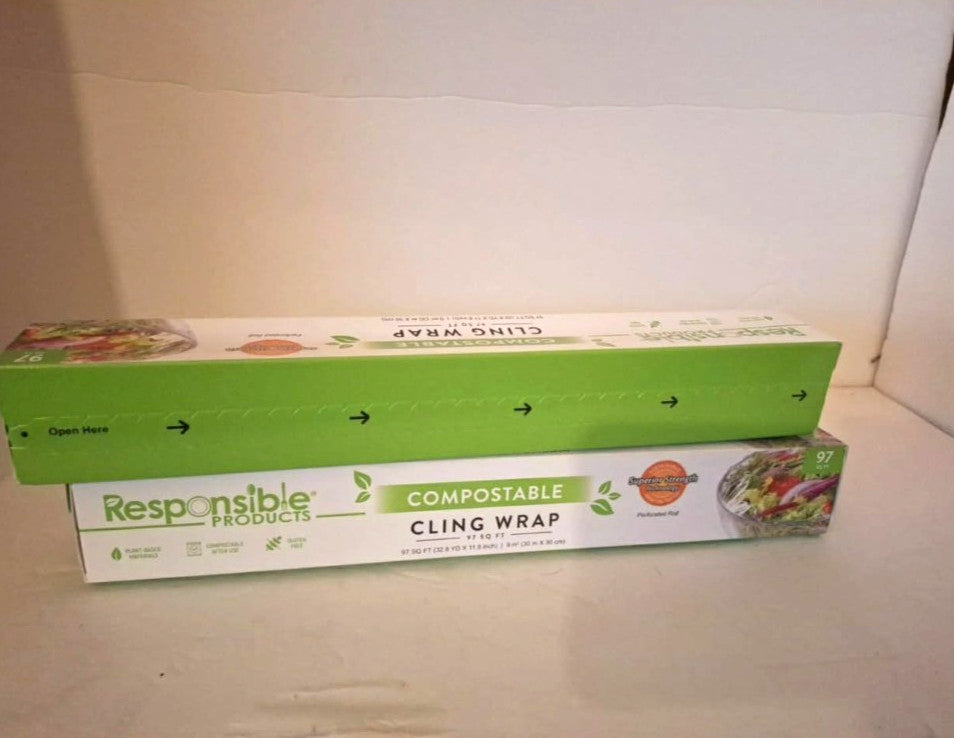 2 Responsible Products Compostable Cling Wrap 97.5 ft - Plant Based Eco Friendly