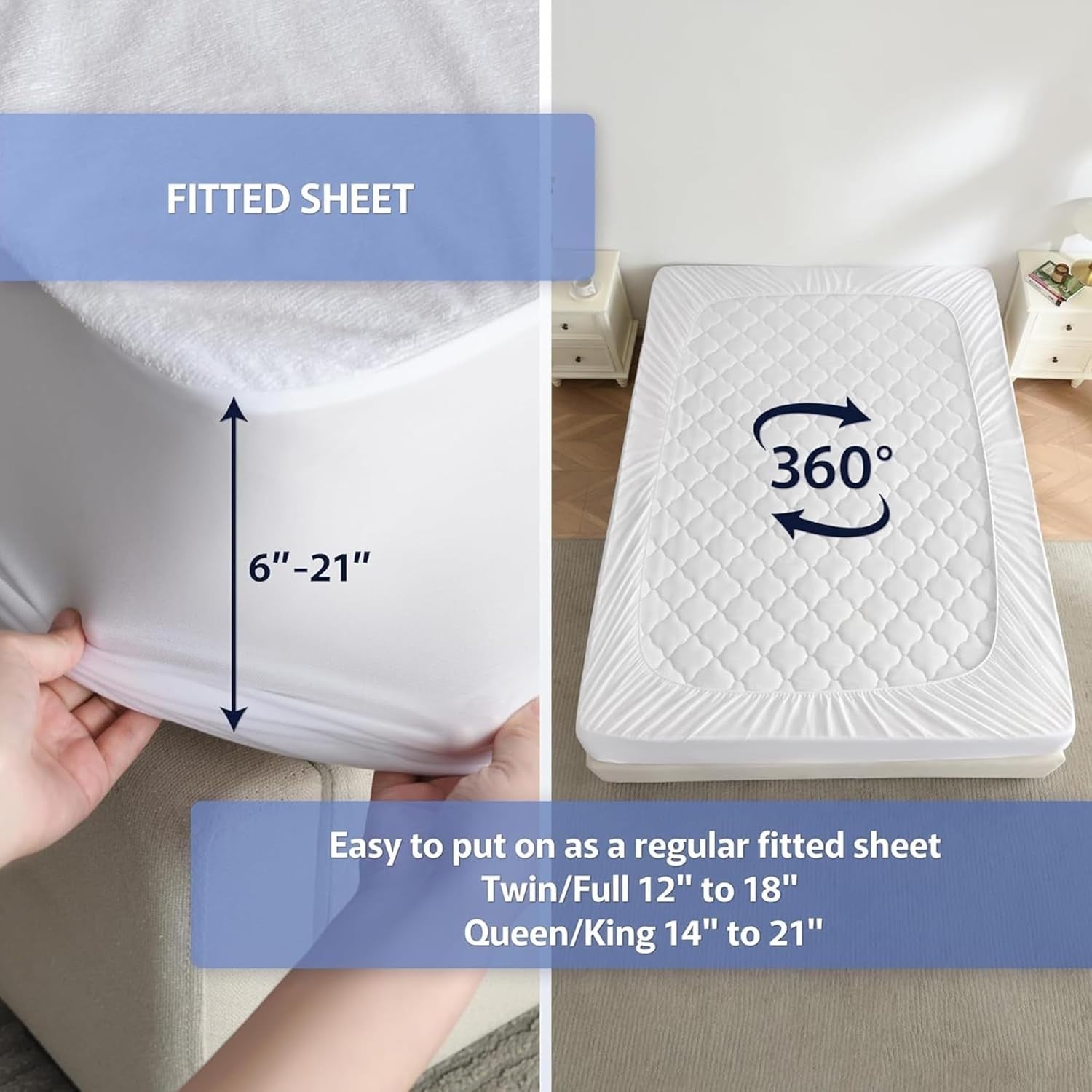 Ergo Bedding Ultimate Cotton Mattress Protector Queen Size Waterproof New